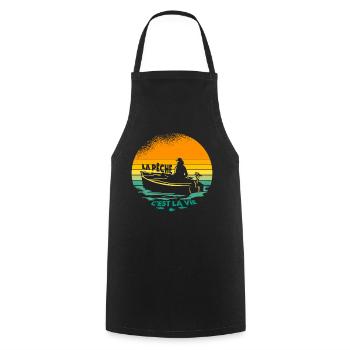 La Pêche C'est la Vie, idee gift dad fisherman - Cooking Apron - black - Front - AI Model Male 185 dark (185cm)