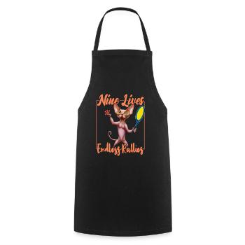 Tennis Sphynx Cat 9 Life - Cooking Apron - black - Front - AI Model Male 185 dark (185cm)