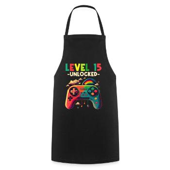 Level 15 Years Gaming 15 15 Birthday - Cooking Apron - black - Front - AI Model Male 185 dark (185cm)