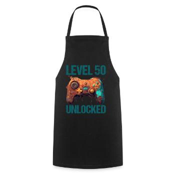 Niveau 50 ans Gaming 50s 50 Anniversaire - Tablier de cuisine - noir - Devant - AI Model Male 185 dark (185cm)