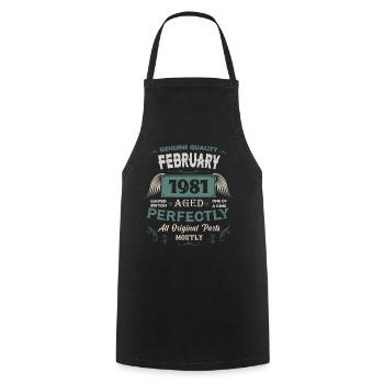 Février 1981 Cadeau d’anniversaire vintage - Tablier de cuisine - noir - Devant - AI Model Male 185 dark (185cm)