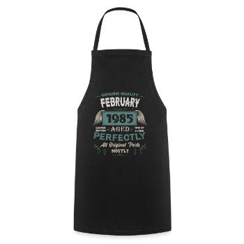 Février 1985 Cadeau d’anniversaire vintage - Tablier de cuisine - noir - Devant - AI Model Male 185 dark (185cm)