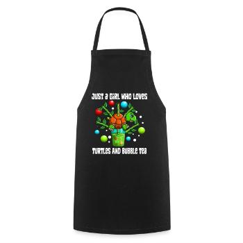 Bubble Tea Turtle Kawaii Girl Shirt - Cooking Apron - black - Front - AI Model Male 185 dark (185cm)