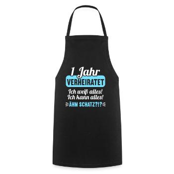 1 Jahr verheiratet weiß alles 1.Hochzeitstag - Kochschürze - Schwarz - Vorne - AI Model Male 185 dark (185cm)