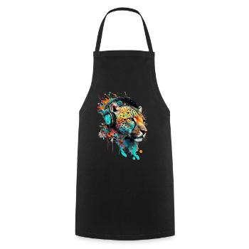 Léopard avec casque DJ - Tablier de cuisine - noir - Devant - AI Model Male 185 dark (185cm)