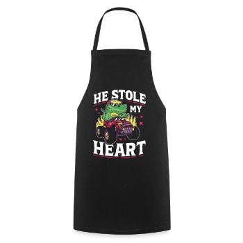 Il a volé mon camion de dinosaure de cœur - Tablier de cuisine - noir - Devant - AI Model Male 185 dark (185cm)