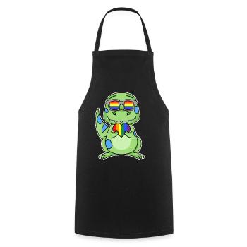 Gay Rainbow Heart Dinosaurs - Cooking Apron - black - Front - AI Model Male 185 dark (185cm)