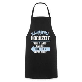 1 verheiratet Baumwoll Hochzeit 1.Hochzeitstag - Kochschürze - Schwarz - Vorne - AI Model Male 185 dark (185cm)