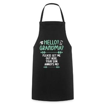 Hello Grandma please get me out of here - Cooking Apron - black - Front - AI Model Male 185 dark (185cm)