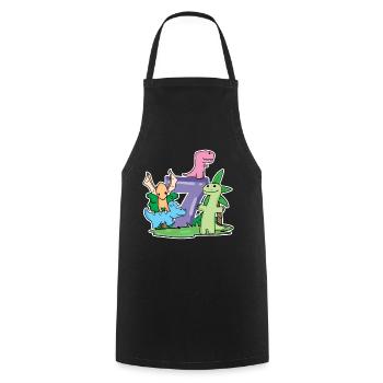 7 ans - 7ème anniversaire avec motif animal - Dino - Tablier de cuisine - noir - Devant - AI Model Male 185 dark (185cm)