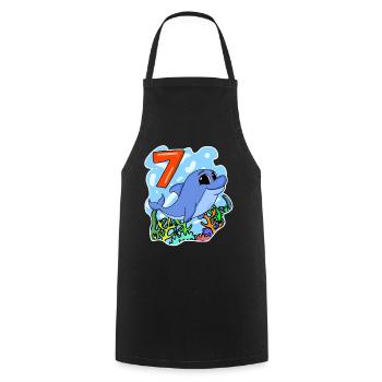 7 ans - 7ème anniversaire avec motif animal - Tablier de cuisine - noir - Devant - AI Model Male 185 dark (185cm)