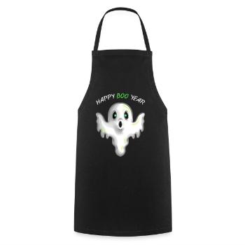 Ghost or Spirit Wishing A Happy Boo New Year - Cooking Apron - black - Front - AI Model Male 185 dark (185cm)