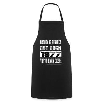 No one is perfect but born 1977 birthday - Cooking Apron - black - Front - AI Model Male 185 dark (185cm)