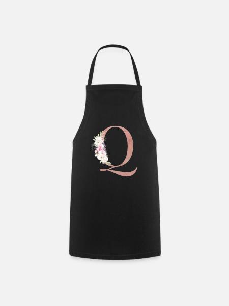 Personalisierbar Monogramm Q Floral - Kochschürze - Schwarz
