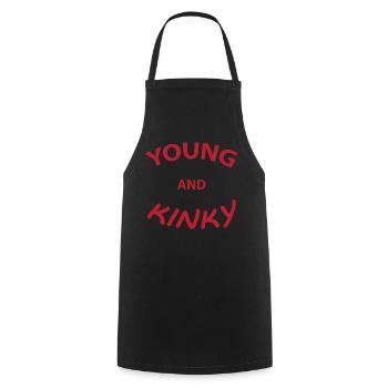 Text T-Shirt Design Young und Kinky Geschenkidee. - Kochschürze - Schwarz - Vorne - AI Model Male 185 dark (185cm)