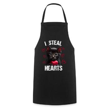 Je vole des cœurs chat - Tablier de cuisine - noir - Devant - AI Model Male 185 dark (185cm)