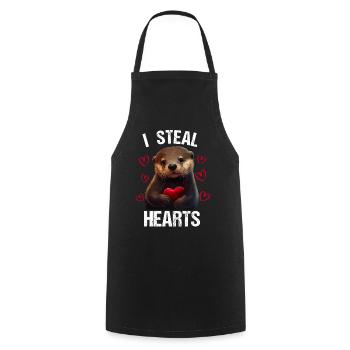 Je vole des cœurs Loutre - Tablier de cuisine - noir - Devant - AI Model Male 185 dark (185cm)