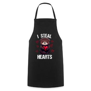 Je vole des cœurs Loutre - Tablier de cuisine - noir - Devant - AI Model Male 185 dark (185cm)