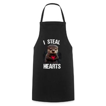 Je vole des cœurs Loutre - Tablier de cuisine - noir - Devant - AI Model Male 185 dark (185cm)