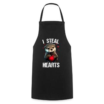 Je vole des cœurs Loutre - Tablier de cuisine - noir - Devant - AI Model Male 185 dark (185cm)