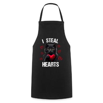 Je vole des cœurs chat - Tablier de cuisine - noir - Devant - AI Model Male 185 dark (185cm)
