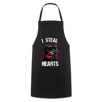 Je vole des cœurs chat - Tablier de cuisine - noir - Devant - AI Model Male 185 dark (185cm)