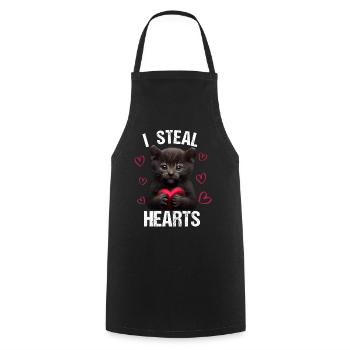 Je vole des cœurs chat - Tablier de cuisine - noir - Devant - AI Model Male 185 dark (185cm)