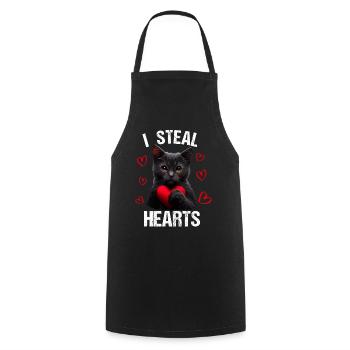 Je vole des cœurs chat - Tablier de cuisine - noir - Devant - AI Model Male 185 dark (185cm)