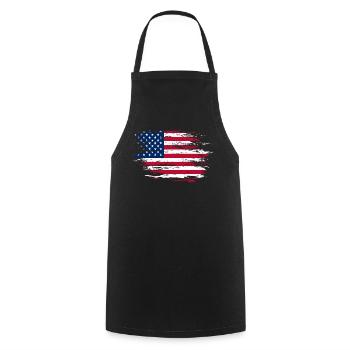 USA flag used - Cooking Apron - black - Front - AI Model Male 185 dark (185cm)