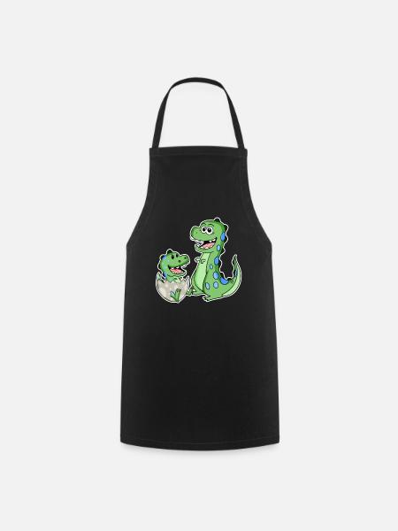 Dinosaure avec bébé dinosaure - Tablier de cuisine - noir
