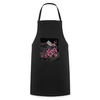 Vintage Japanese Sakura Cherry Blossom Temple - Cooking Apron - black - Front - AI Model Male 185 dark (185cm)