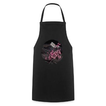Vintage Japanese Sakura Cherry Blossom Temple - Cooking Apron - black - Front - AI Model Male 185 dark (185cm)
