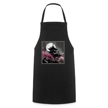 Vintage Japanese Sakura Cherry Blossom Temple - Cooking Apron - black - Front - AI Model Male 185 dark (185cm)