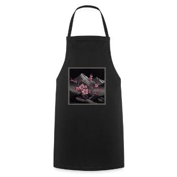 Vintage Japanese Sakura Cherry Blossom Temple - Cooking Apron - black - Front - AI Model Male 185 dark (185cm)