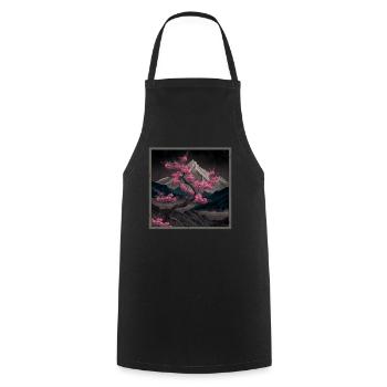 Vintage Japanese Sakura Cherry Blossom Temple - Cooking Apron - black - Front - AI Model Male 185 dark (185cm)