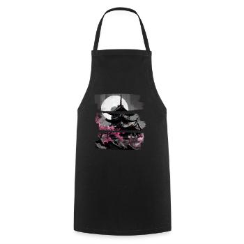 Vintage Japanese Sakura Cherry Blossom Temple - Cooking Apron - black - Front - AI Model Male 185 dark (185cm)