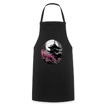 Vintage Japanese Sakura Cherry Blossom Temple - Cooking Apron - black - Front - AI Model Male 185 dark (185cm)