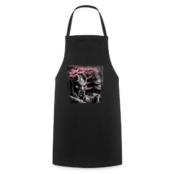 Vintage Japanese Sakura Cherry Blossom Temple - Cooking Apron - black - Front - AI Model Male 185 dark (185cm)