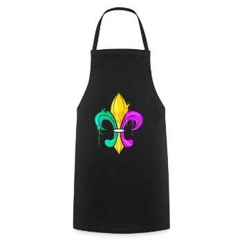 Fleur de Lis verte, dorée et violette - Tablier de cuisine - noir - Devant - AI Model Male 185 dark (185cm)