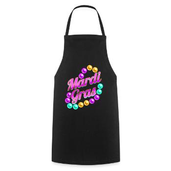Lettrage violet avec perles pour Mardi Gras - Tablier de cuisine - noir - Devant - AI Model Male 185 dark (185cm)