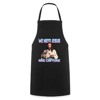 Le café et Jésus - Tablier de cuisine - noir - Devant - AI Model Male 185 dark (185cm)