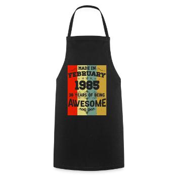 Anniversaire millésime février 1985 - Tablier de cuisine - noir - Devant - AI Model Male 185 dark (185cm)
