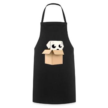 Curious Dog in Box - Cooking Apron - black - Front - AI Model Male 185 dark (185cm)