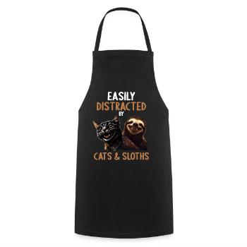 Facilement distrait par les chats et les paresseux - Tablier de cuisine - noir - Devant - AI Model Male 185 dark (185cm)