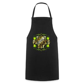 Trèfle vert et Saint-Patrick lettré d’or - Tablier de cuisine - noir - Devant - AI Model Male 185 dark (185cm)