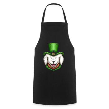 Cute White Dog Golden Retriever Green Hat St - Cooking Apron - black - Front - AI Model Male 185 dark (185cm)