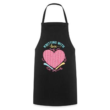Cœur d’amour en tricot – Stricken mit Liebe - Tablier de cuisine - noir - Devant - AI Model Male 185 dark (185cm)