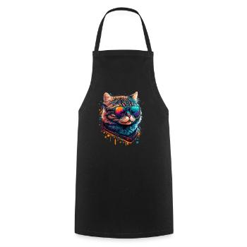 Colorful Cute Cat with Sunglasses Animal Design - Kochschürze - Schwarz - Vorne - AI Model Male 185 dark (185cm)
