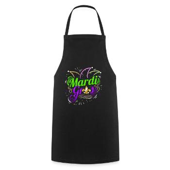 Lettering with Jester Hat and Fleur de Lis for - Cooking Apron - black - Front - AI Model Male 185 dark (185cm)
