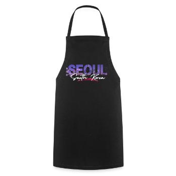 Seoul Night Skyline Floral Script - Cooking Apron - black - Front - AI Model Male 185 dark (185cm)